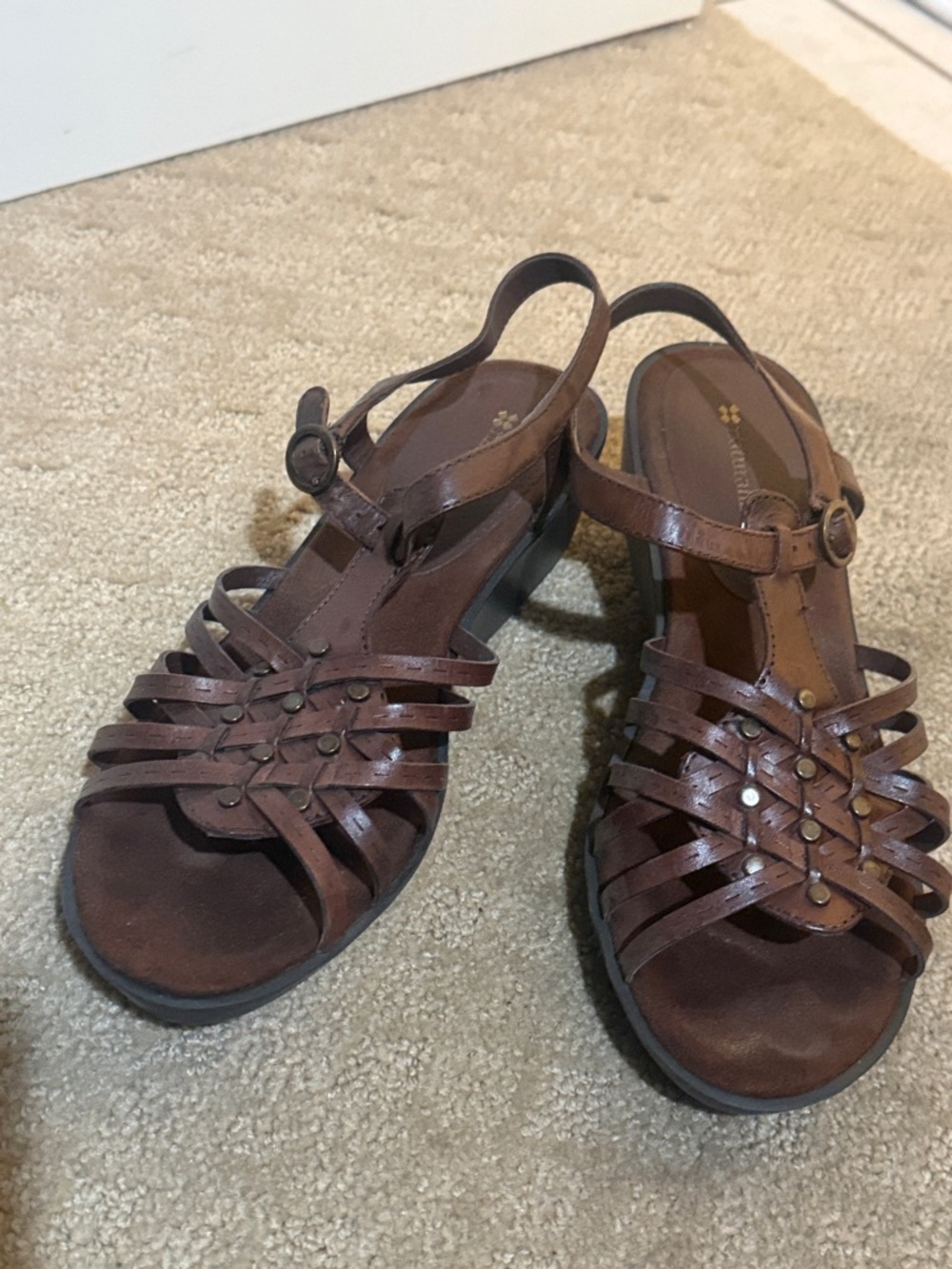 Naturalizer Brown Leather Multi-Strap Slingback Sandals